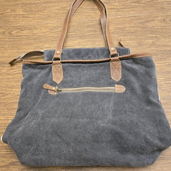 MYRA BAG Women's 100% Cotton/Leather Aztec Design Shoulder Tote Bag - Size Large - Picture 2 of 15